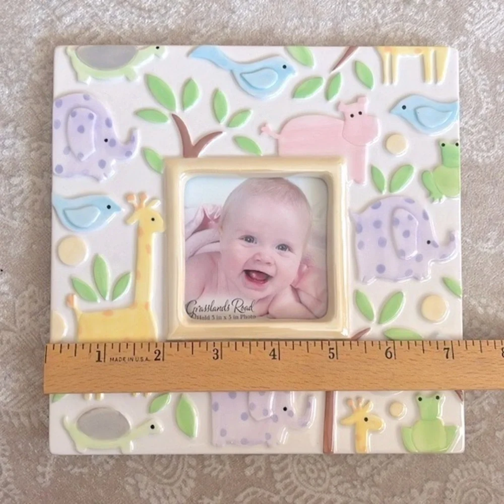 Brand New Grasslands Road Pastel Jungle Animals Square Ceramic Baby Photo Frame